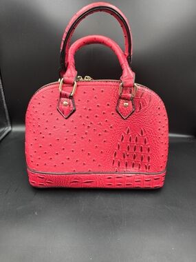 Structured Dome Satchel Handbag in Bright Red with Gold Hardware